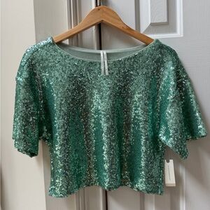 Sequin Anthropologie Green Top